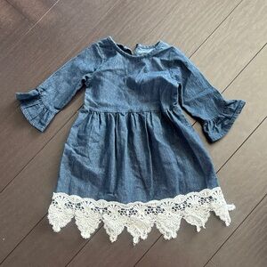 Amazon Blue Denim Kids Dress with White Lace